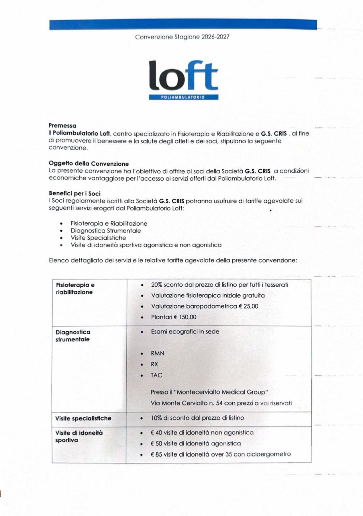 !!! CONVENZIONE VISITA MEDICA CON AMBULATORIO LOFT